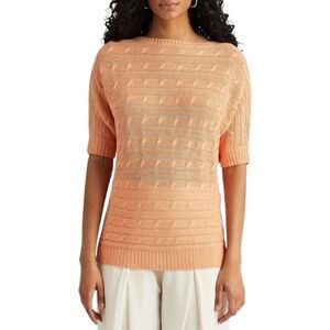 Lauren Ralph Lauren Women’s Cable-Knit Linen Sweater Short Sleeve Orange Size S